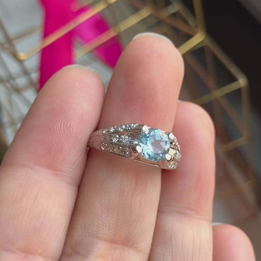 Vintage Aquamarine & Diamond Ring, from Doyle & Doyle antique and vintage jewelry boutique