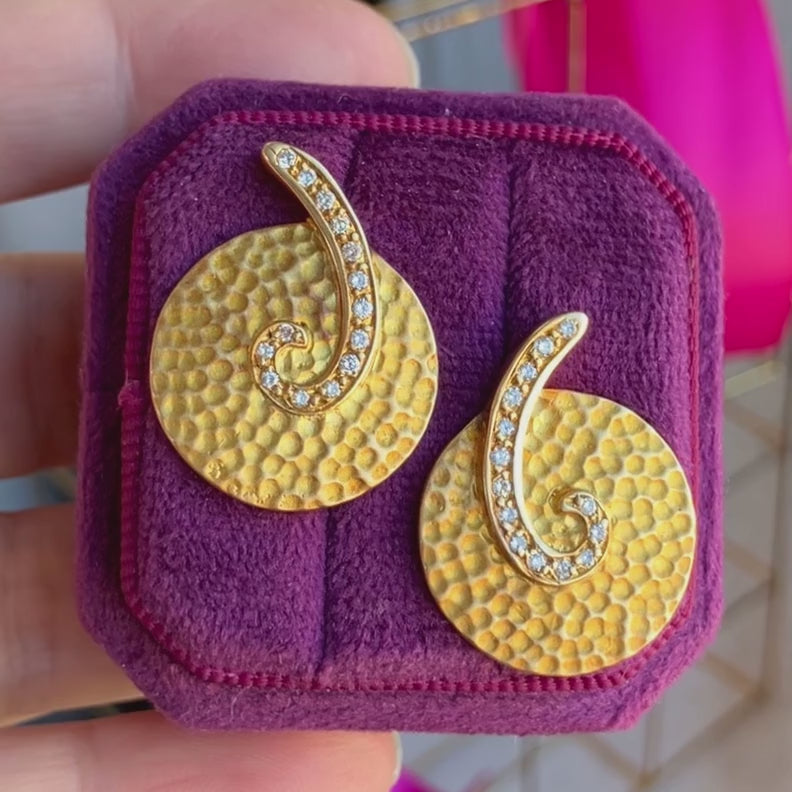 Estate Hammered Gold and Diamond Earrings, from Doyle & Doyle antique and vintage jewelry boutique
