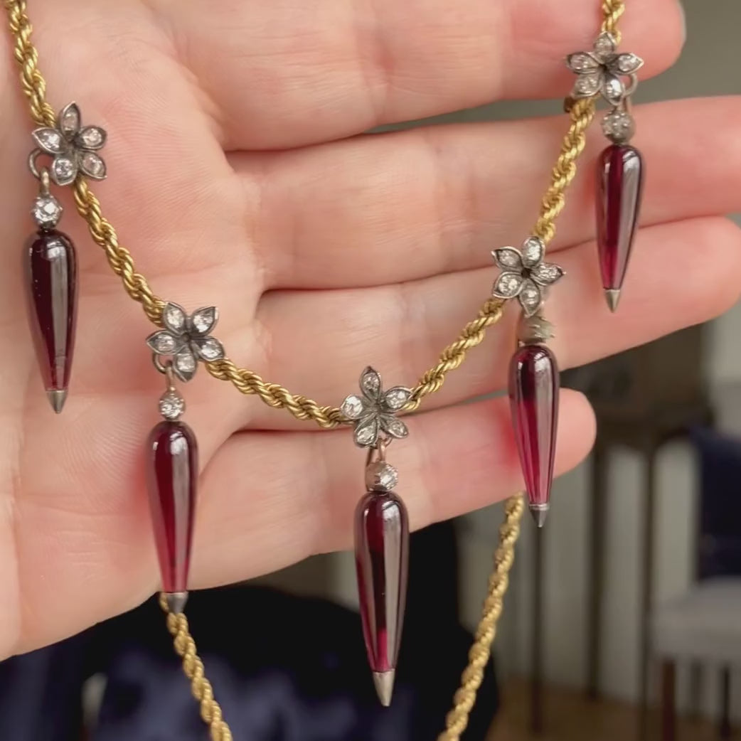 Victorian Diamond and Garnet Drop Necklace, from Doyle & Doyle antique and vintage jewelry boutique