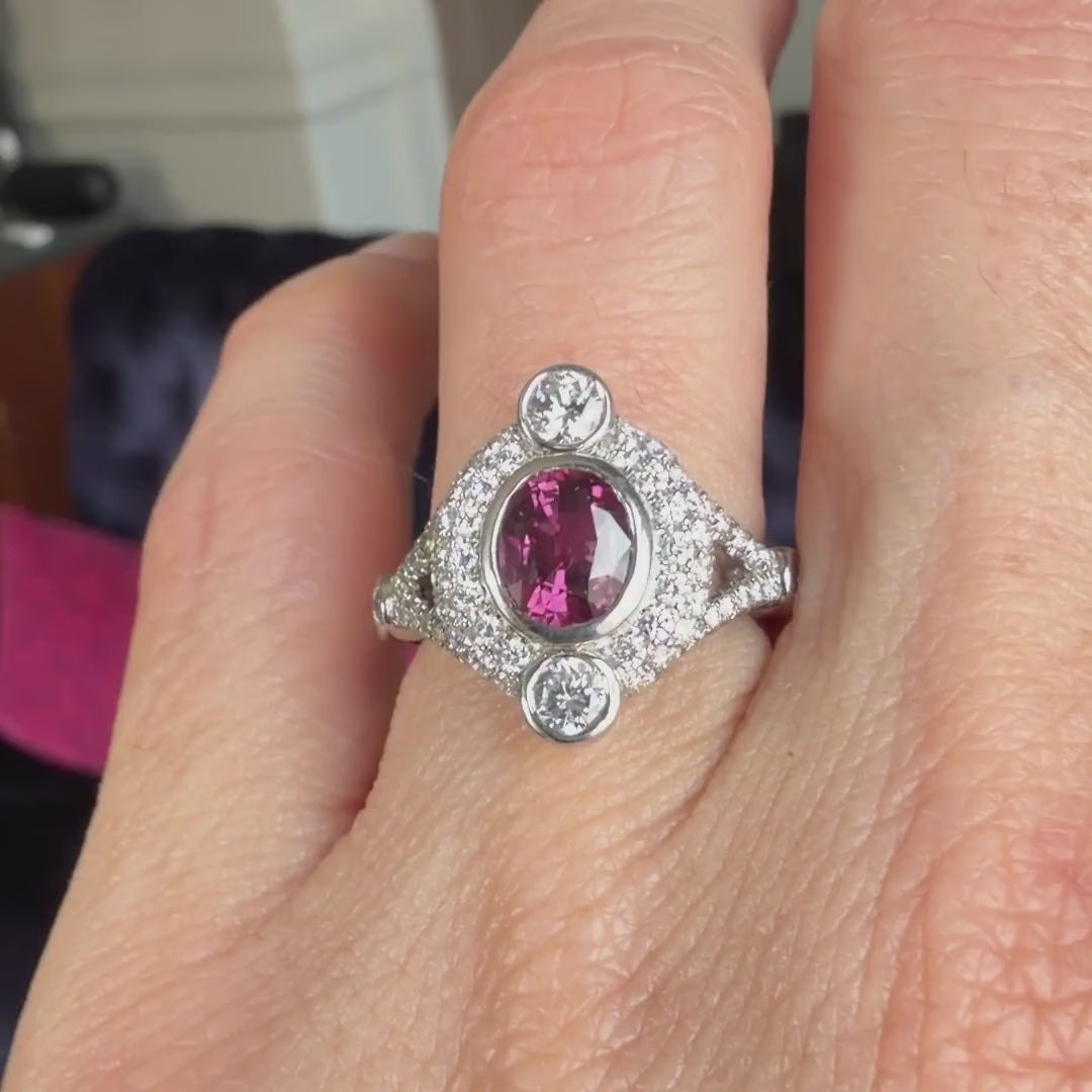 Vintage Cushion Ruby & Diamond Ring sold by Doyle and Doyle an antique and vintage jewelry boutique