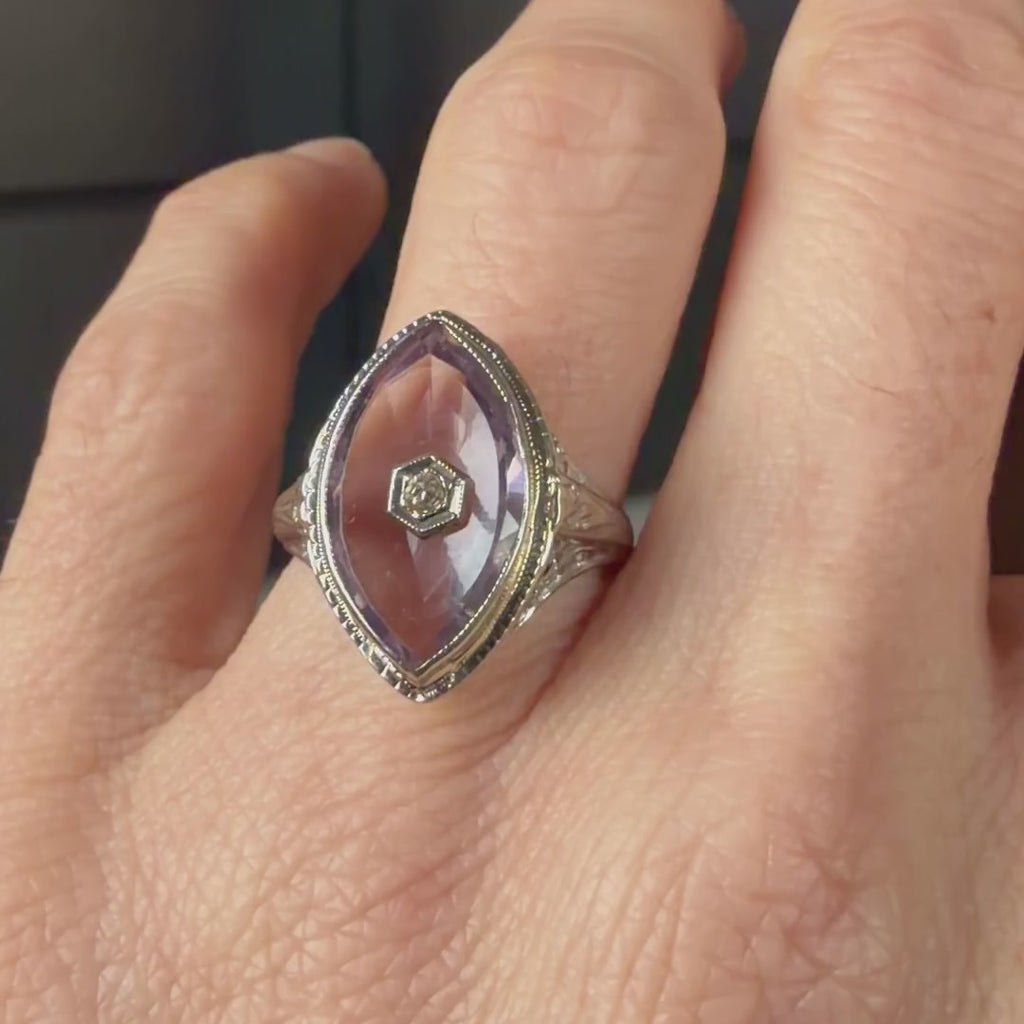 Art Deco Diamond & Amethyst Ring sold by Doyle and Doyle an antique and vintage jewelry boutique