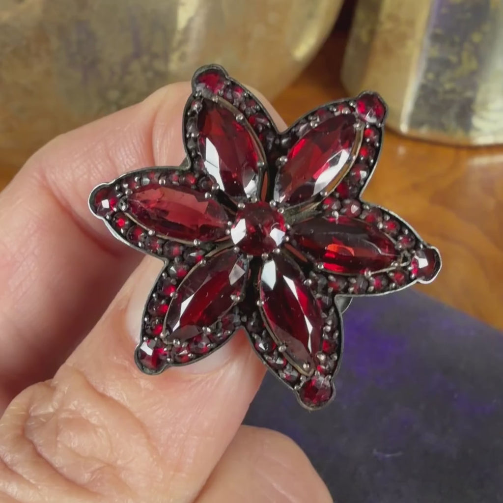 Vintage Bohemian Garnet Star Brooch, sold by Doyle & Doyle antique and vintage jewelry boutique