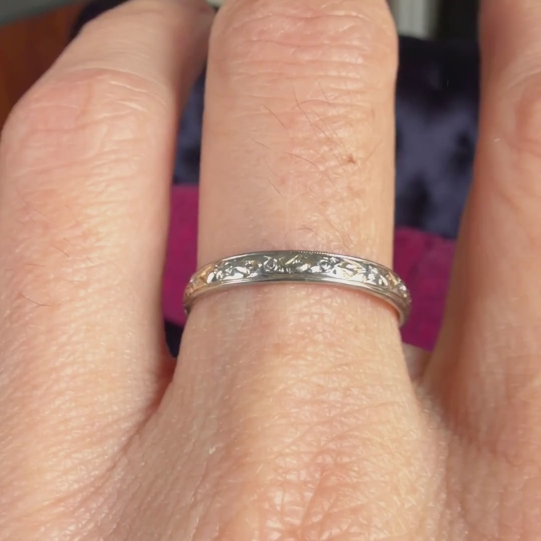 Vintage Patterned Wedding Band Ring, Size 8 1/2 sold by Doyle and Doyle an antique and vintage jewelry boutique