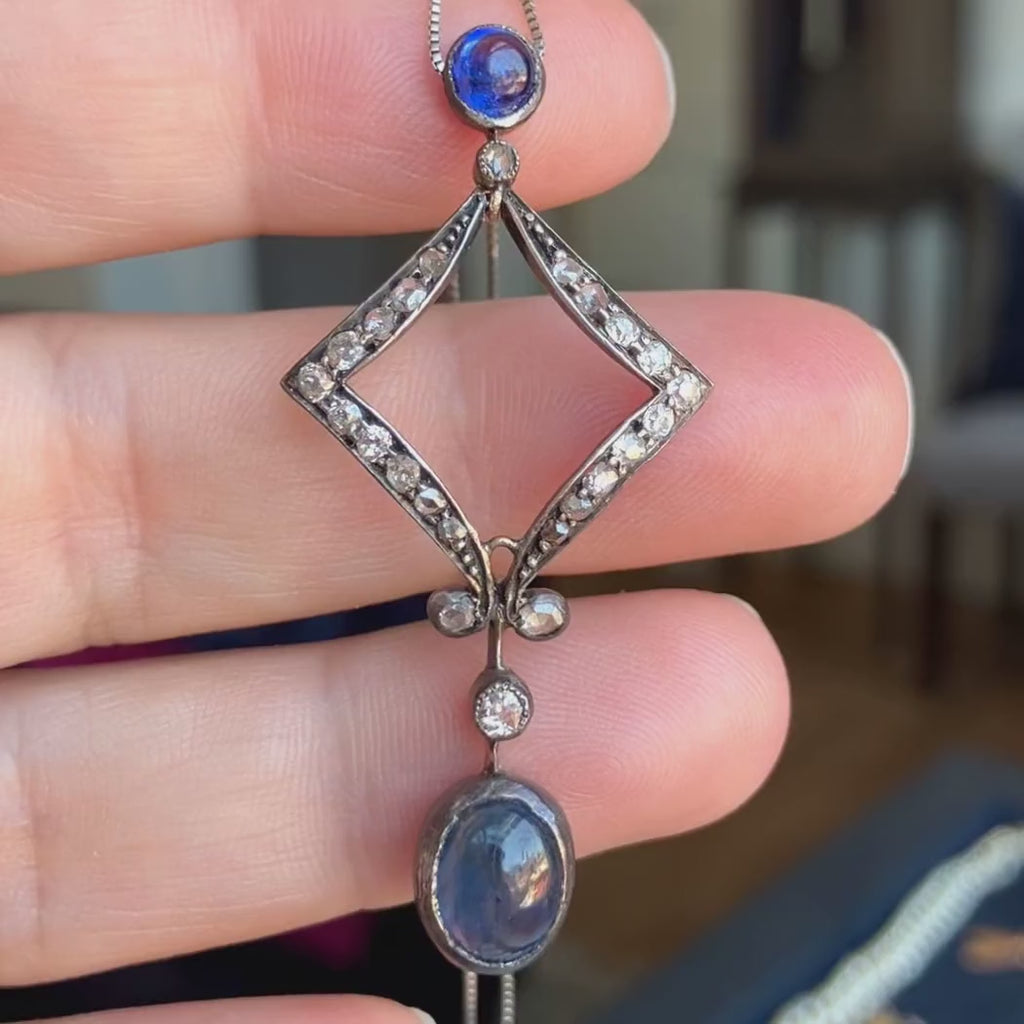Antique Sapphire & Diamond Pendant, sold by Doyle & Doyle an antique and vintage jewelry boutique