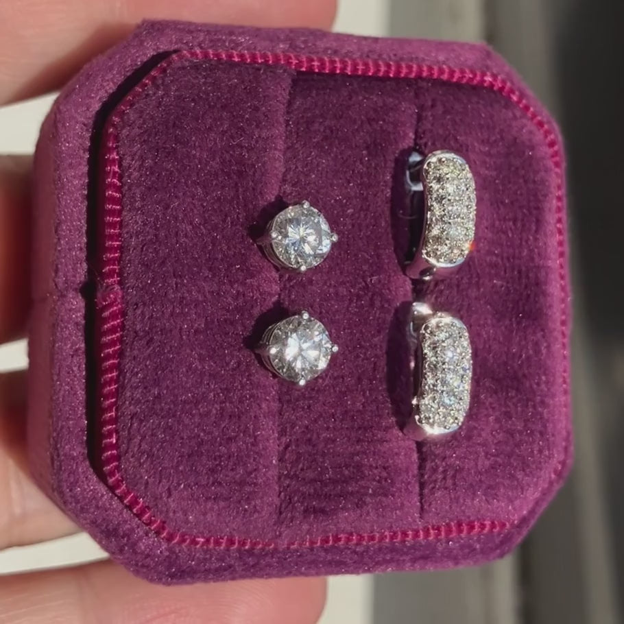 Vintage Diamond Stud Earrings and Diamond Huggie Hoops, from Doyle & Doyle antique and vintage jewelry boutique