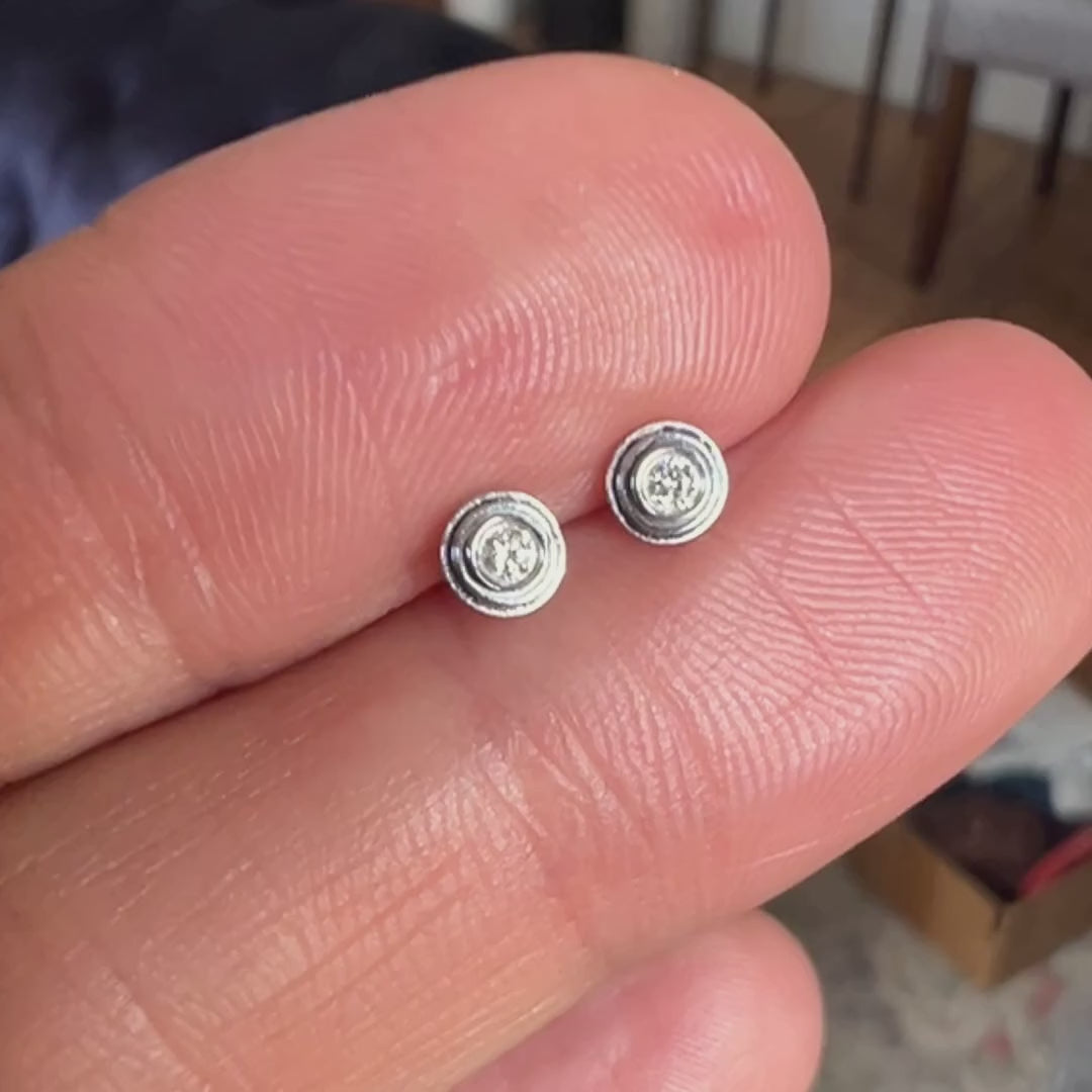 Ridged Diamond Stud Earrings, 0.04ctw. sold by Doyle and Doyle an antique and vintage jewelry boutique