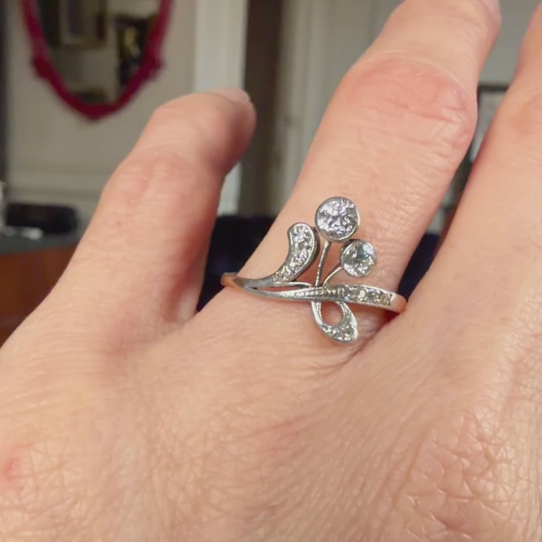 Art Nouveau Diamond Whiplash Ring. sold by Doyle and Doyle an antique and vintage jewelry boutique