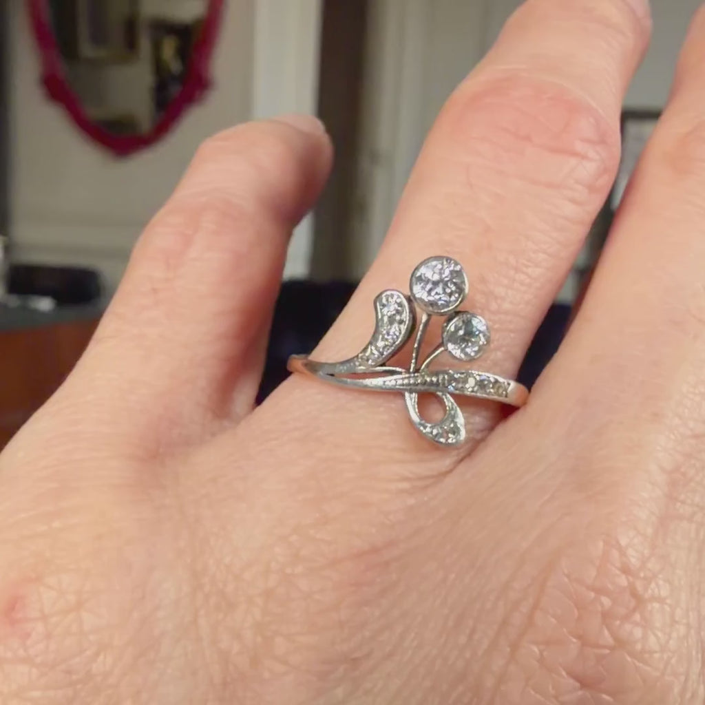 Art Nouveau Diamond Whiplash Ring. sold by Doyle and Doyle an antique and vintage jewelry boutique