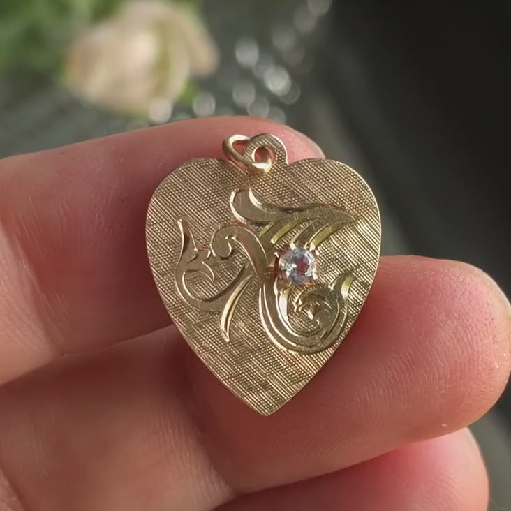 Vintage Aquamarine Gold Heart Charm, from Doyle & Doyle antique and vintage jewelry boutique