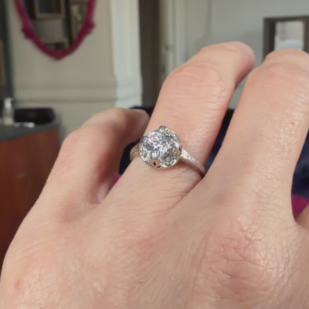 Art Deco Engagement Ring, Old Euro 0.83ct. sold by Doyle and Doyle an antique and vintage jewelry boutique