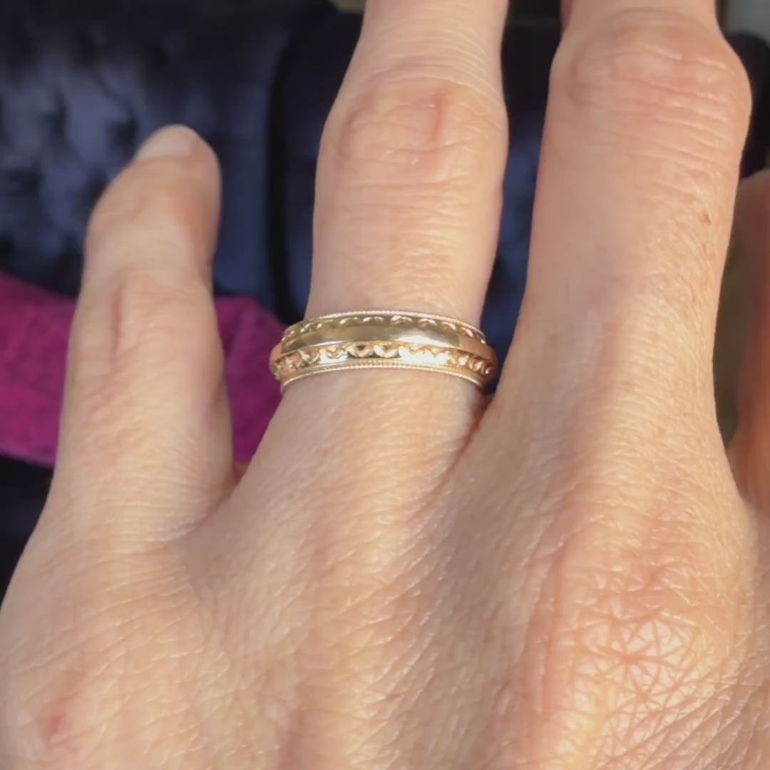 Vintage Patterned Wedding Band sold by Doyle and Doyle an antique and vintage jewelry boutique