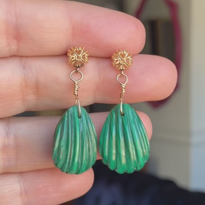 Vintage Malachite Gold Drop Earrings, from Doyle & Doyle antique and vintage jewelry boutique