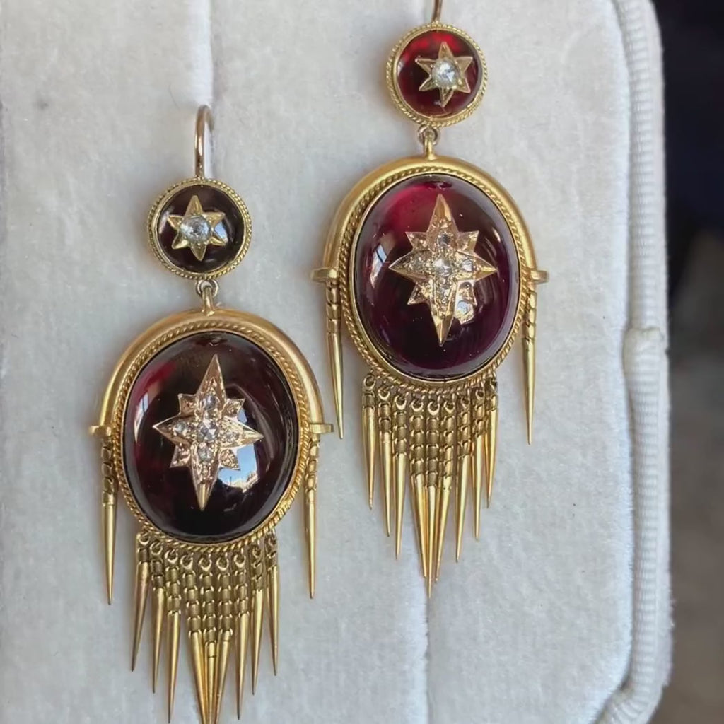 Antique Victorian garnet and diamond earrings with fringe, from Doyle & Doyle antique and vintage jewelry boutique