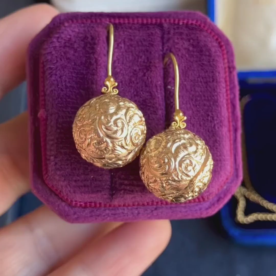 Antique Gold Coach Covers for diamond earrings, from Doyle & Doyle antique and vintage jewelry