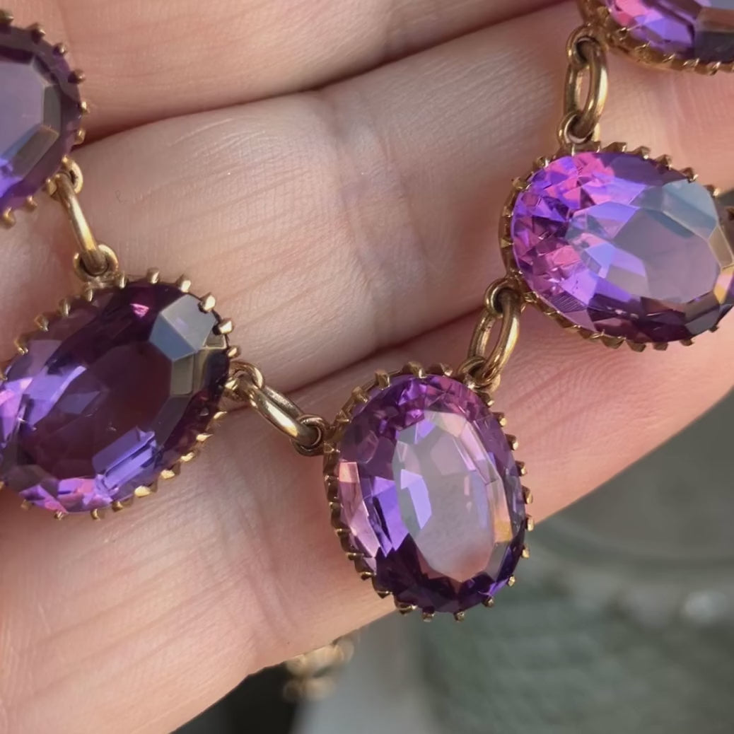 Antique Victorian Amethyst Choker Necklace in gold, sold by Doyle & Doyle an antique and vintage jewelry boutique