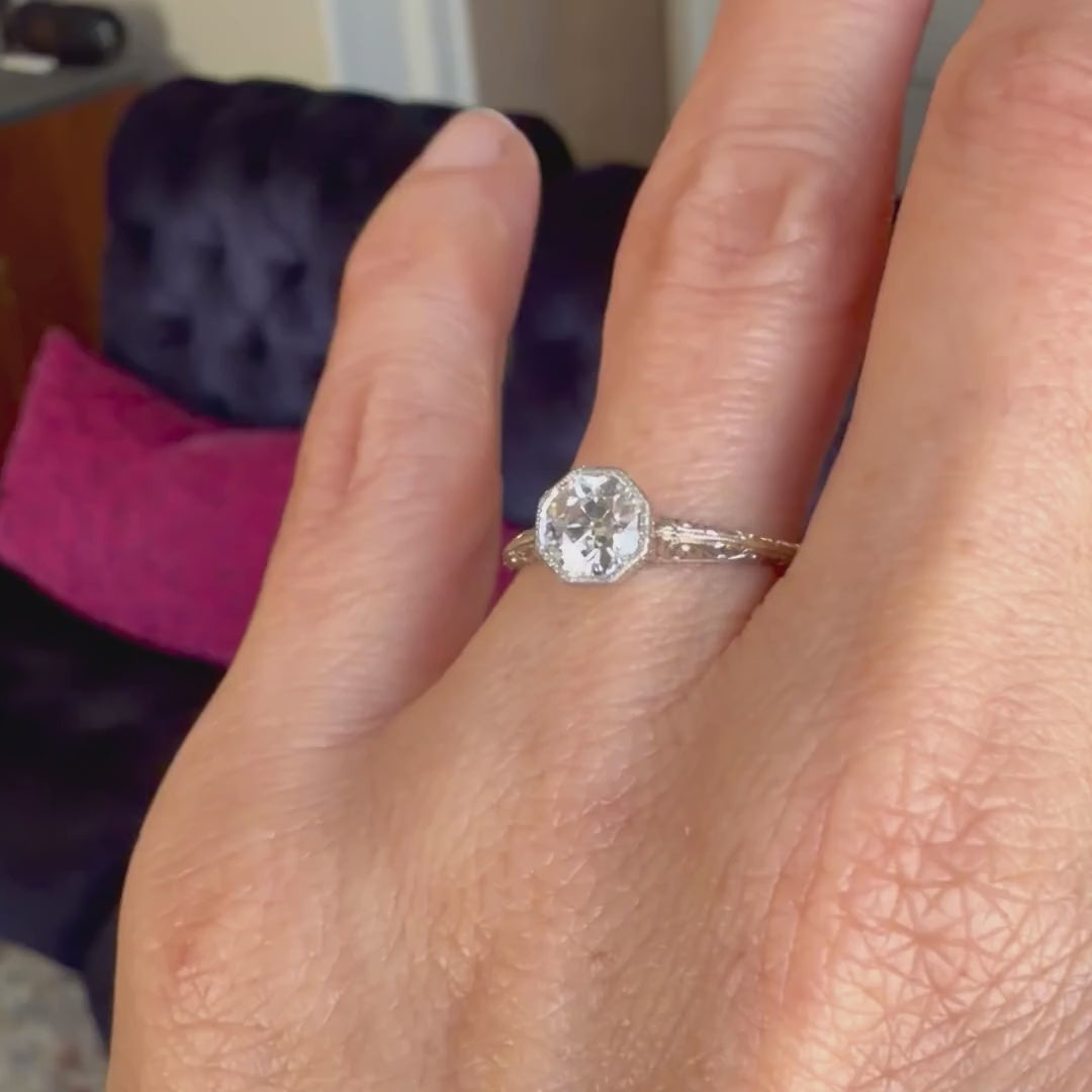 Art Deco Diamond Engagement Ring, Old Euro 0.96ct sold by Doyle and Doyle an antique and vintage jewelry boutique