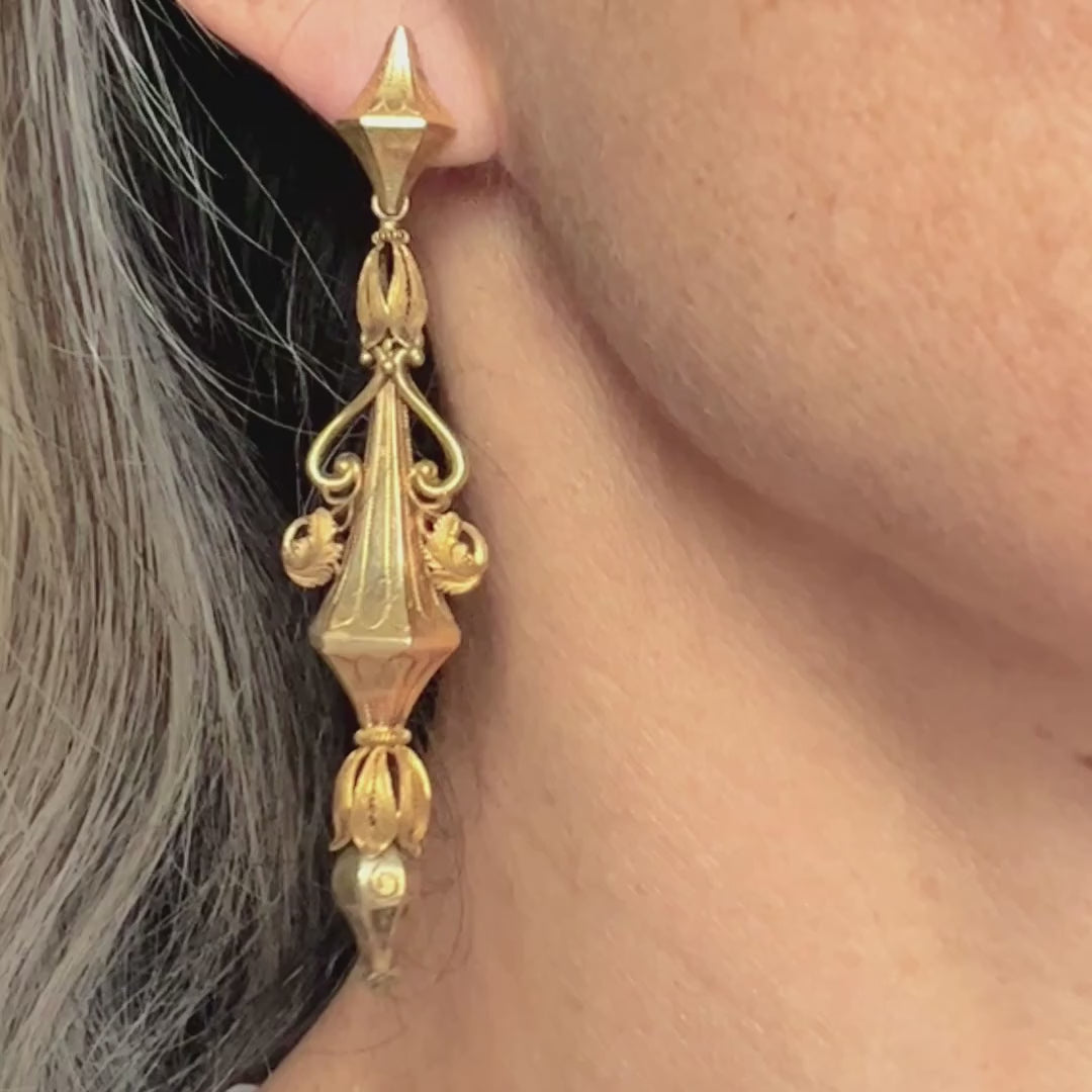 Victorian Long Drop Earrings sold by Doyle and Doyle an antique and vintage jewelry boutique