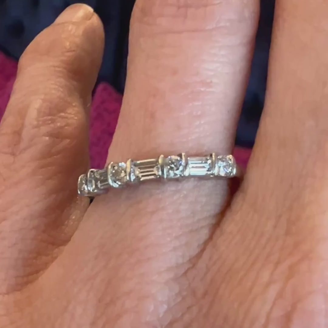 Vintage Baguette & Round Diamond Wedding Band Ring sold by Doyle and Doyle an antique and vintage jewelry boutique