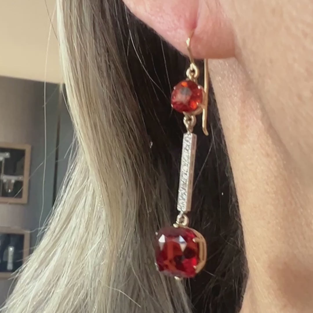 Vintage Hessonite & Diamond Drop Earrings sold by Doyle and Doyle an antique and vintage jewelry boutique
