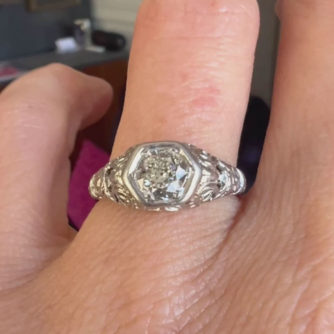 Art Deco Diamond Filigree Engagement Ring, TRB 0.50ct. sold by Doyle and Doyle an antique and vintage jewelry boutique