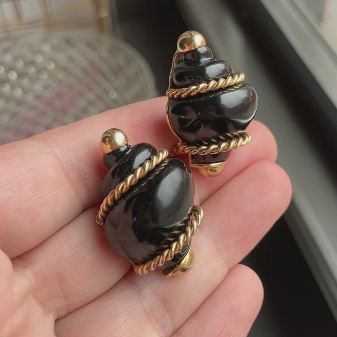 Vintage Seaman Schepps Onyx Shell Earrings sold by Doyle and Doyle an antique and vintage jewelry boutique