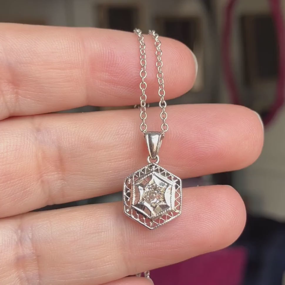 Vintage Hexagonal Diamond Pendant, sold by Doyle & Doyle antique and vintage jewelry boutique