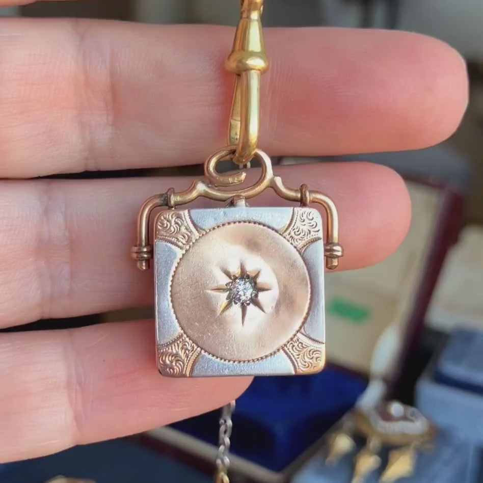 Art Deco Diamond Square Fob Locket, sold by Doyle & Doyle antique and vintage jewelry boutique