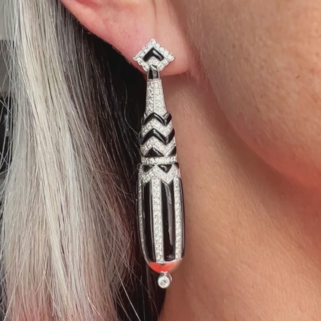 Estate Onyx & Diamond Earrings sold by Doyle and Doyle an antique and vintage jewelry boutique