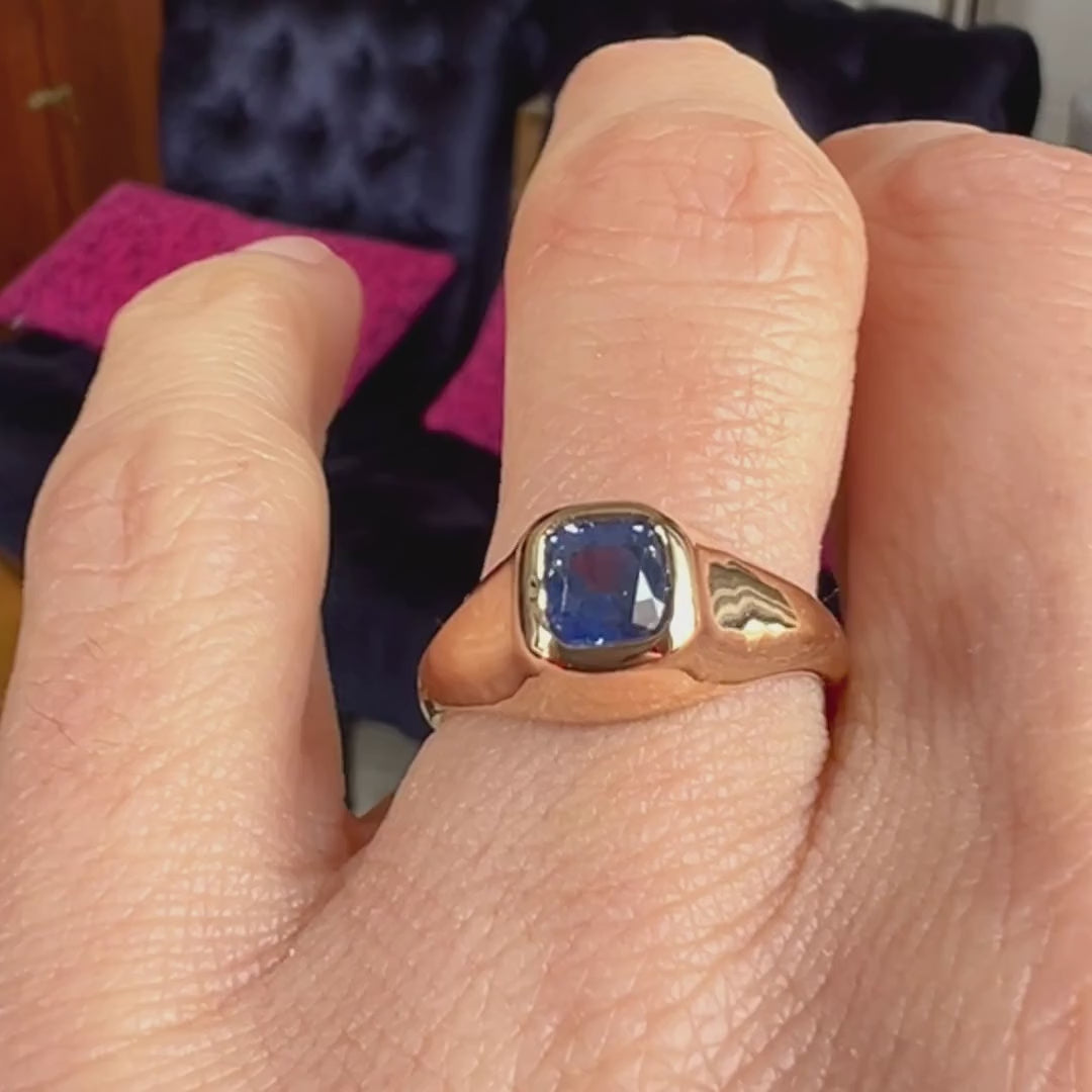 Antique Sapphire Gold Stirrup Ring, from Doyle & Doyle antique and vintage jewelry boutique