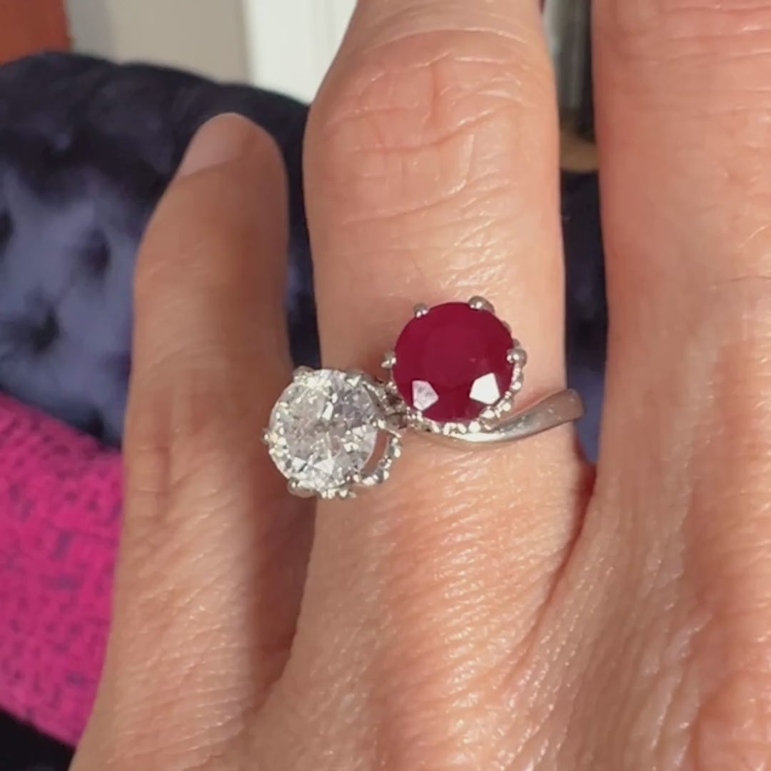 Vintage Toi et Moi Burma Ruby & Diamond Ring sold by Doyle and Doyle an antique and vintage jewelry boutique 