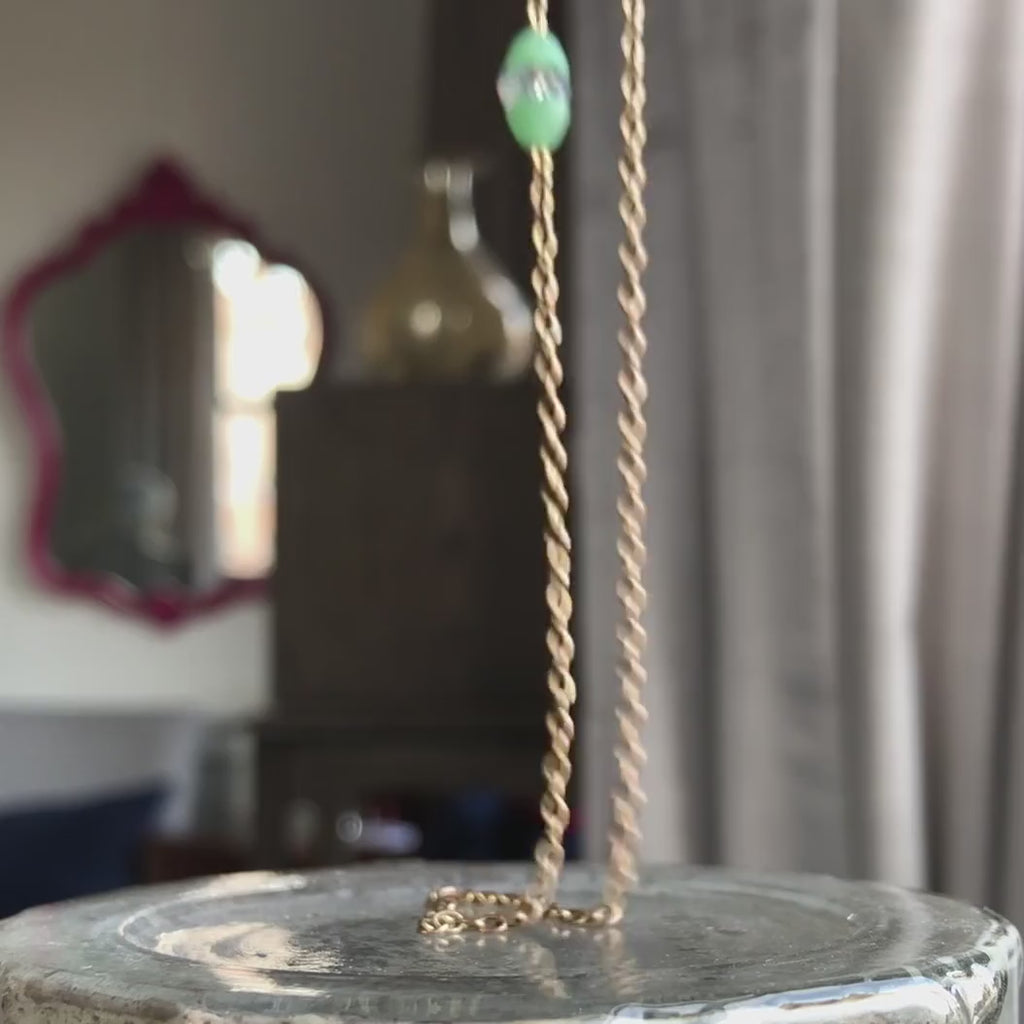 Victorian Green and Crystal Beaded Gold Chain Necklace, from Doyle & Doyle antique and vintage jewelry boutique