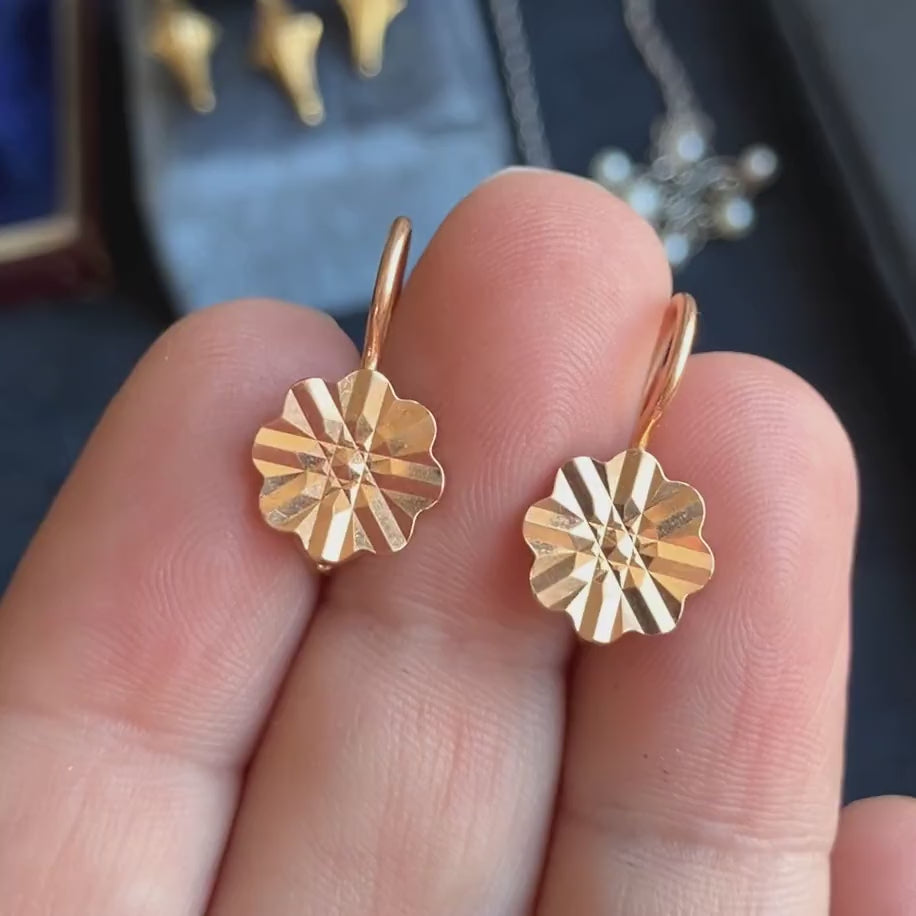 Textured Gold Disk Earrings, sold by Doyle & Doyle antique and vintage jewelry boutique