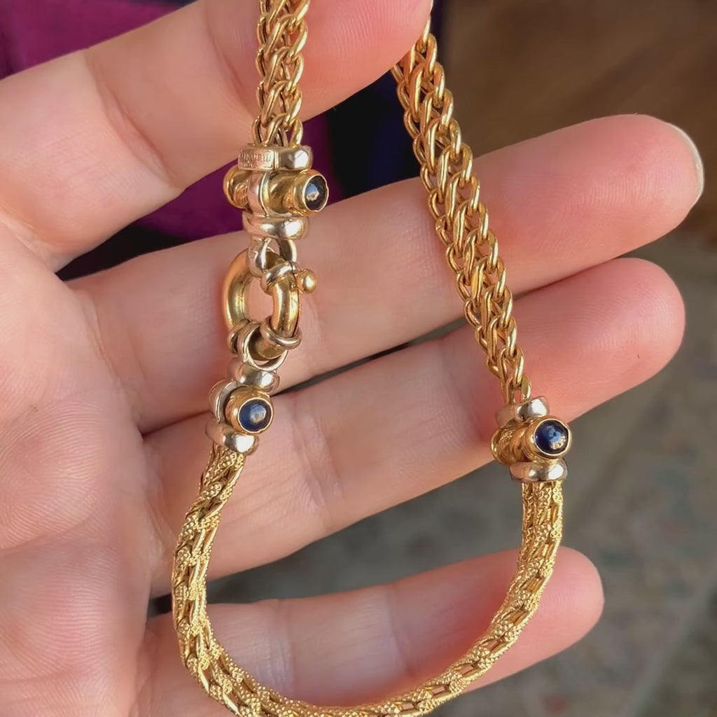 Vintage Gold Link & Sapphire Cabochon Bracelet, from Doyle & Doyle antique and vintage jewelry boutique
