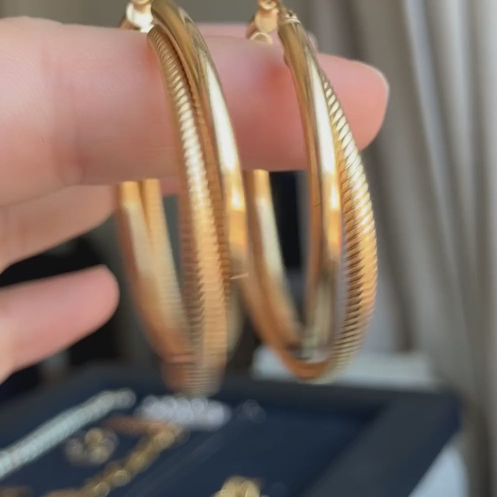 Vintage Textured Gold Hoop Earrings, sold by Doyle & Doyle an antique and vintage jewelry boutique