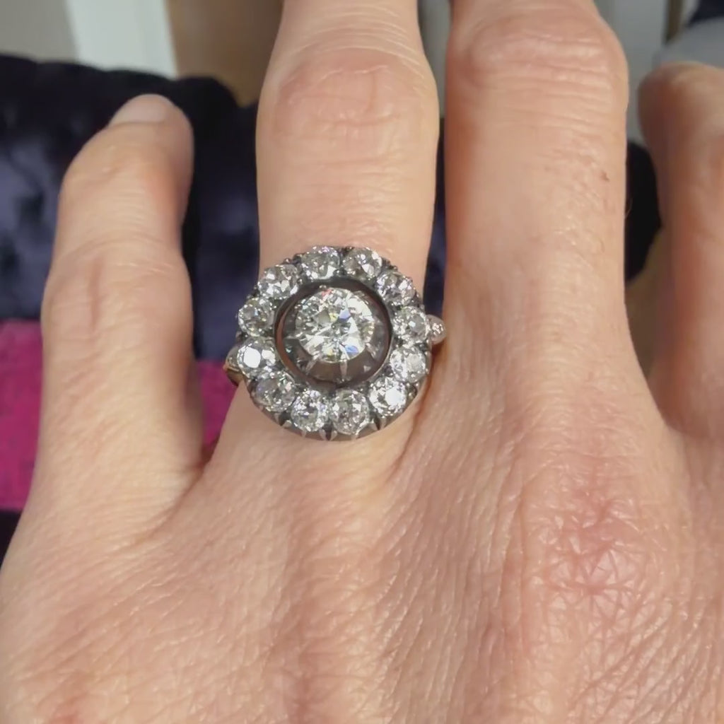 Georgian Diamond Cluster Ring. Old Euro 0.82ct sold by Doyle and Doyle an antique and vintage jewelry boutique