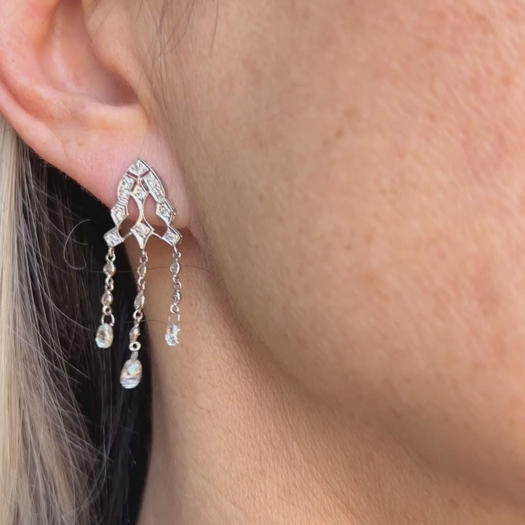 Vintage Diamond Drop Earrings with diamond briolettes, from Doyle and Doyle an antique and vintage jewelry boutique