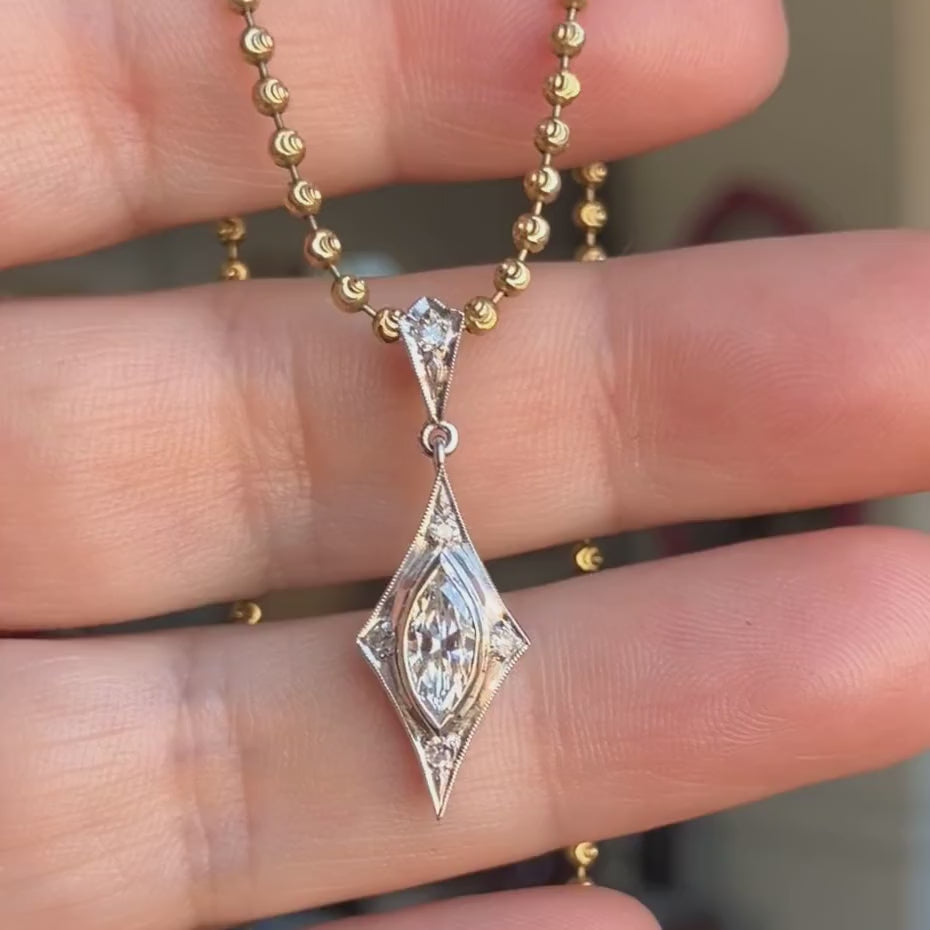 Art Deco Marquise Diamond Pendant, sold by Doyle & Doyle antique and vintage jewelry boutique