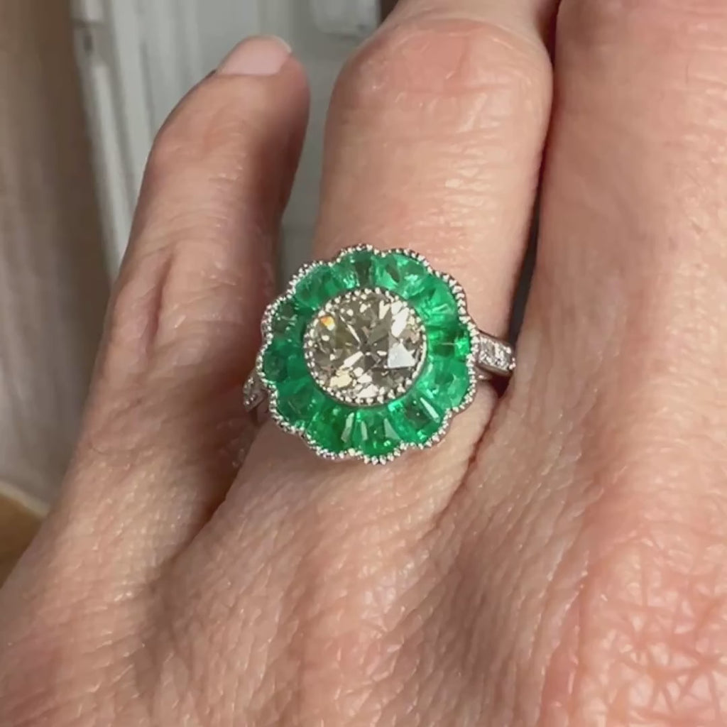 Old Mine Cut Diamond & Emerald Ring sold by Doyle and Doyle an antique and vintage jewelry boutique