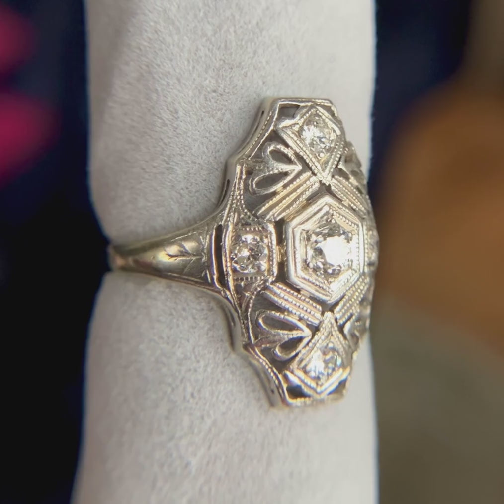 Vintage Diamond Filigree Dinner Ring, from Doyle & Doyle antique and vintage jewelry boutique