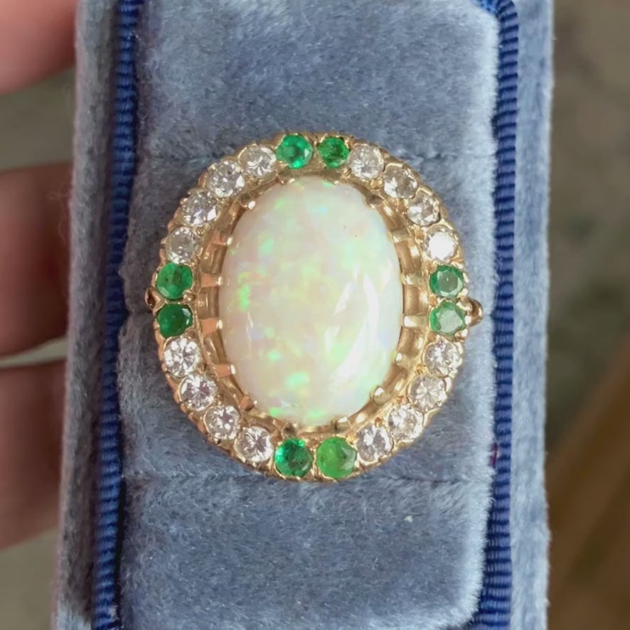 Vintage Opal, Emerald, & Diamond Ring, from Doyle & Doyle antique and vintage jewelry boutique