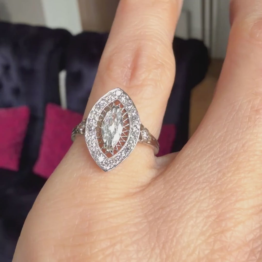 Art Deco Marquise Diamond Ring sold by Doyle and Doyle an antique and vintage jewelry boutique