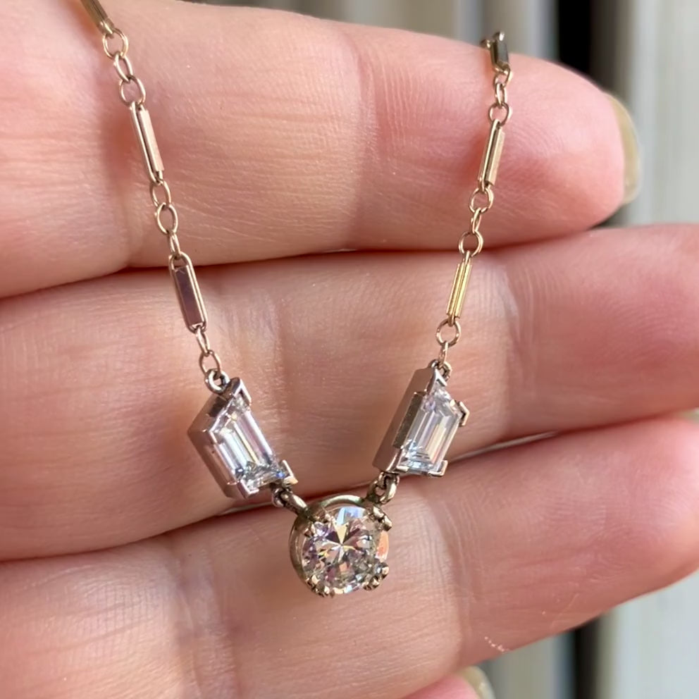 Estate Round & Trapezoid Diamond Necklace, from Doyle & Doyle antique and vintage jewelry boutique