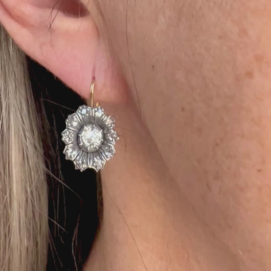 Victorian Diamond Flower Earrings, sold by Doyle & Doyle antique and vintage jewelry boutique