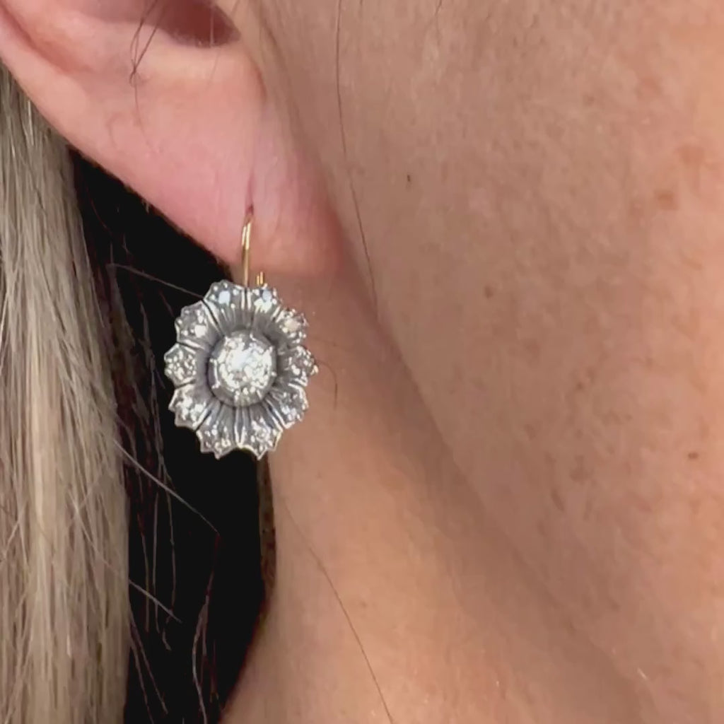 Victorian Diamond Flower Earrings, sold by Doyle & Doyle antique and vintage jewelry boutique