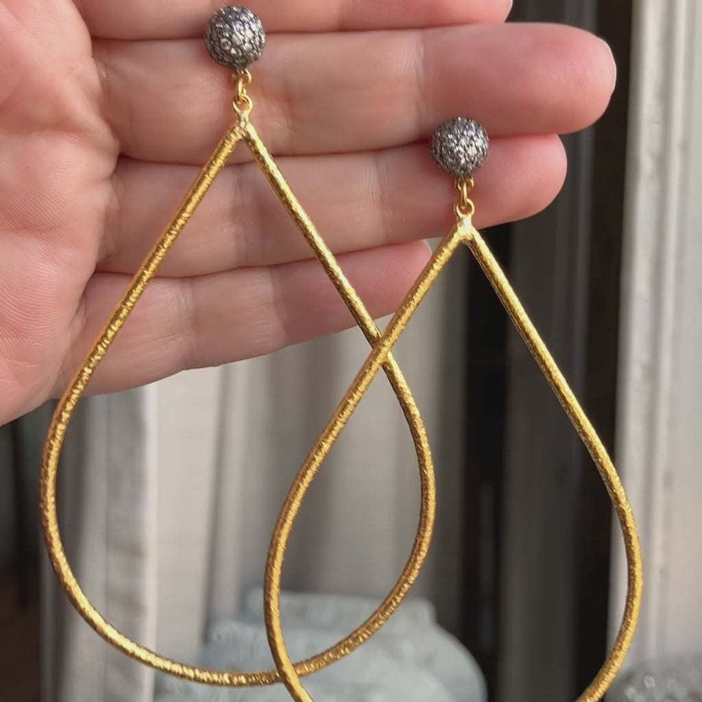 Vintage Diamond and Large Gold Tear Drop Earrings, from Doyle & Doyle antique and vintage jewelry boutique