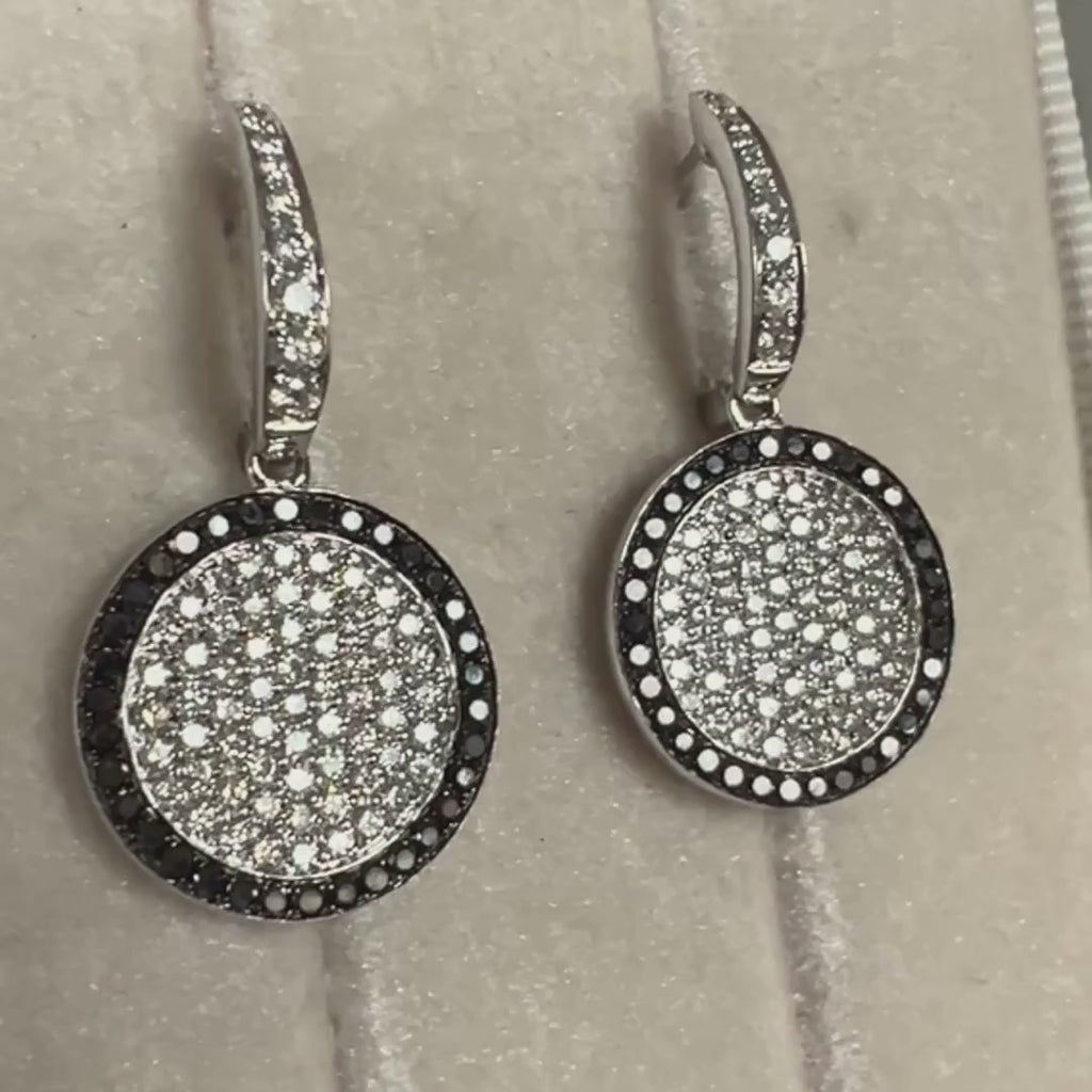 Estate Diamond & Black Diamond Drop Earrings sold by Doyle and Doyle an antique and vintage jewelry boutique