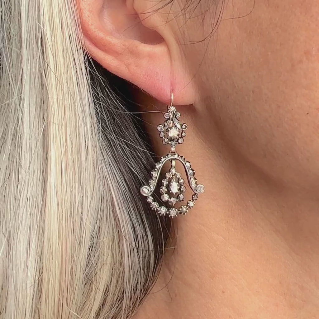 Georgian Diamond Drop Earrings sold by Doyle and Doyle an antique and vintage jewelry boutique