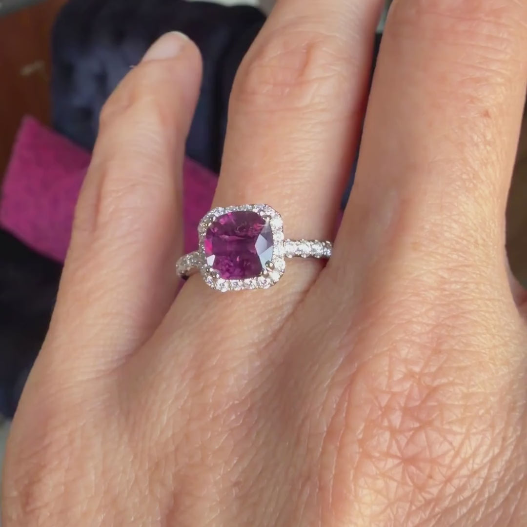 Ruby & Diamond Ring, Cushion 2.15ct. sold by Doyle and Doyle an antique and vintage jewelry boutique