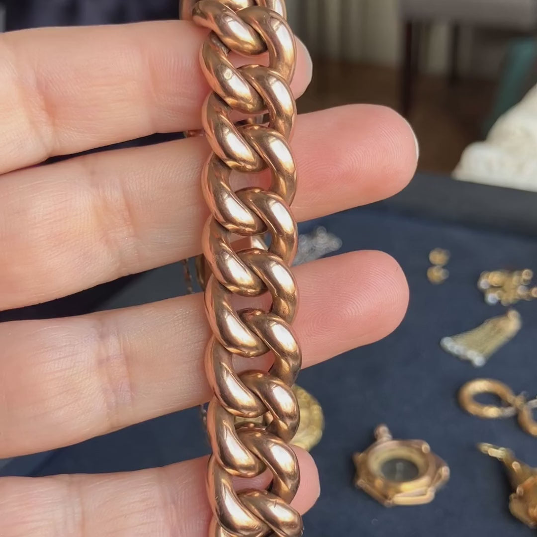Vintage Rose Gold Curb Link Chain Bracelet, from Doyle & Doyle antique and vintage jewelry boutique