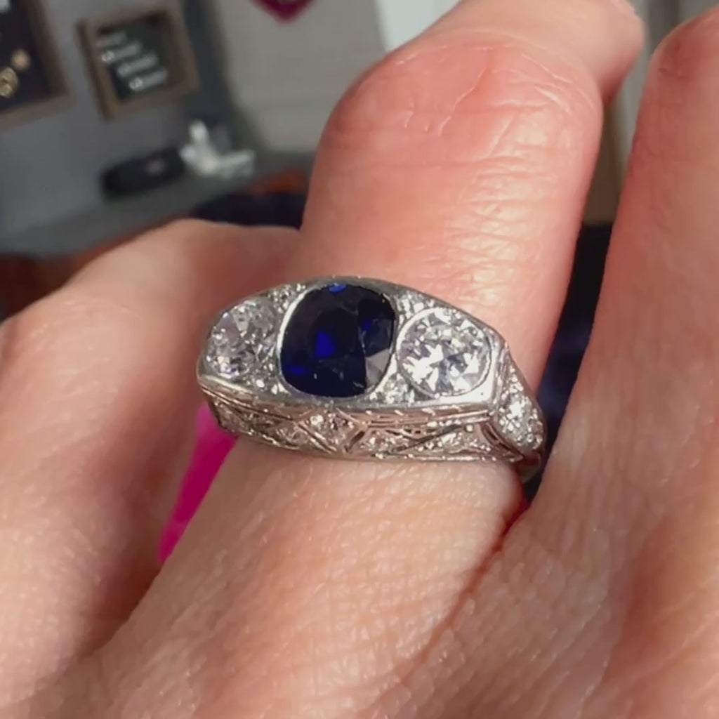 Art Deco Sapphire & Diamond Ring sold by Doyle and Doyle an antique and vintage jewelry boutique